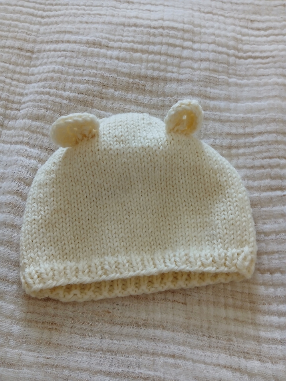 (2/15$)Handmade Soft Cream Baby Knit Hat with Ear Details